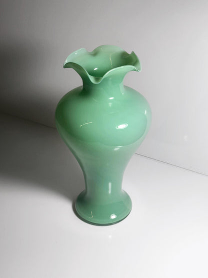 Vintage Murano Opalglas Vase in Jadegrün, Italien 1950er