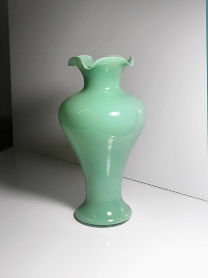 Vintage Murano Opalglas Vase in Jadegrün, Italien 1950er