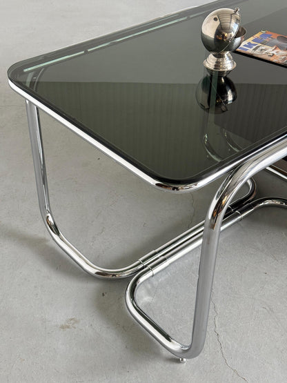 Vintage Bauhaus Schreibtisch Chrom Rauchglas Schwarz Lackholz Vintage Büromöbel