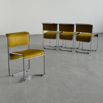 Vintage Set von 4 Esszimmerstuhl Olivgrün Chrom Italien 1970er