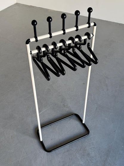 Vintage Garderobenständer Schwarz Weiß aus Metall und Kunststoff