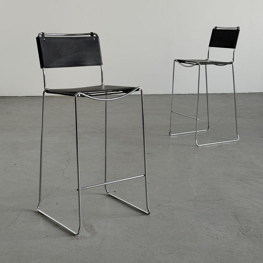 Vintage Set von 2 Barhocker im Stil von Giandomenico Belotti für Alias, Schwarz Chrom