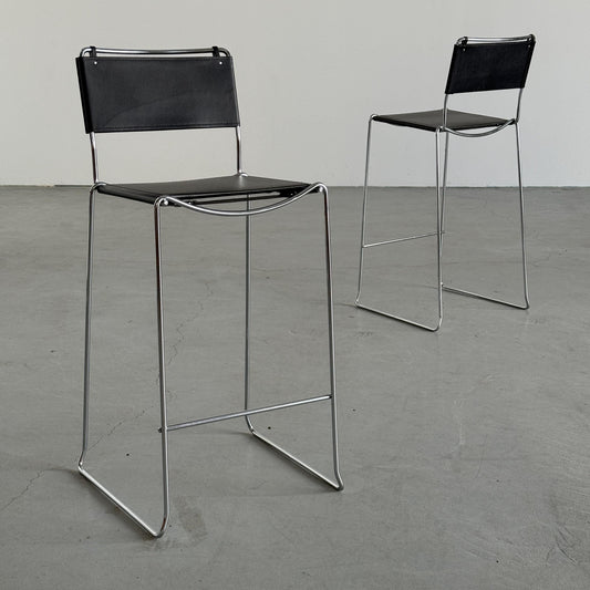 Vintage Set von 2 Barhocker im Stil von Giandomenico Belotti für Alias, Schwarz Chrom