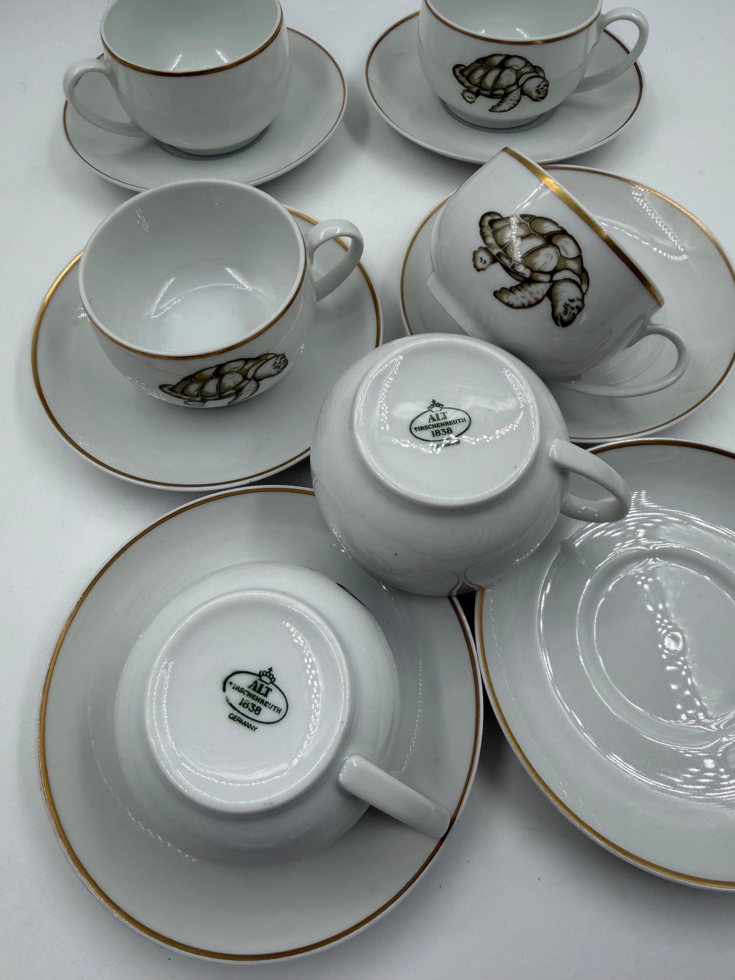 Vintage Mokka-Tasse Schildkröte von Tirschenreuth Goldrand Set 6 Pers.