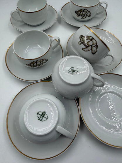 Vintage Mokka-Tasse Schildkröte von Tirschenreuth Goldrand Set 6 Pers.
