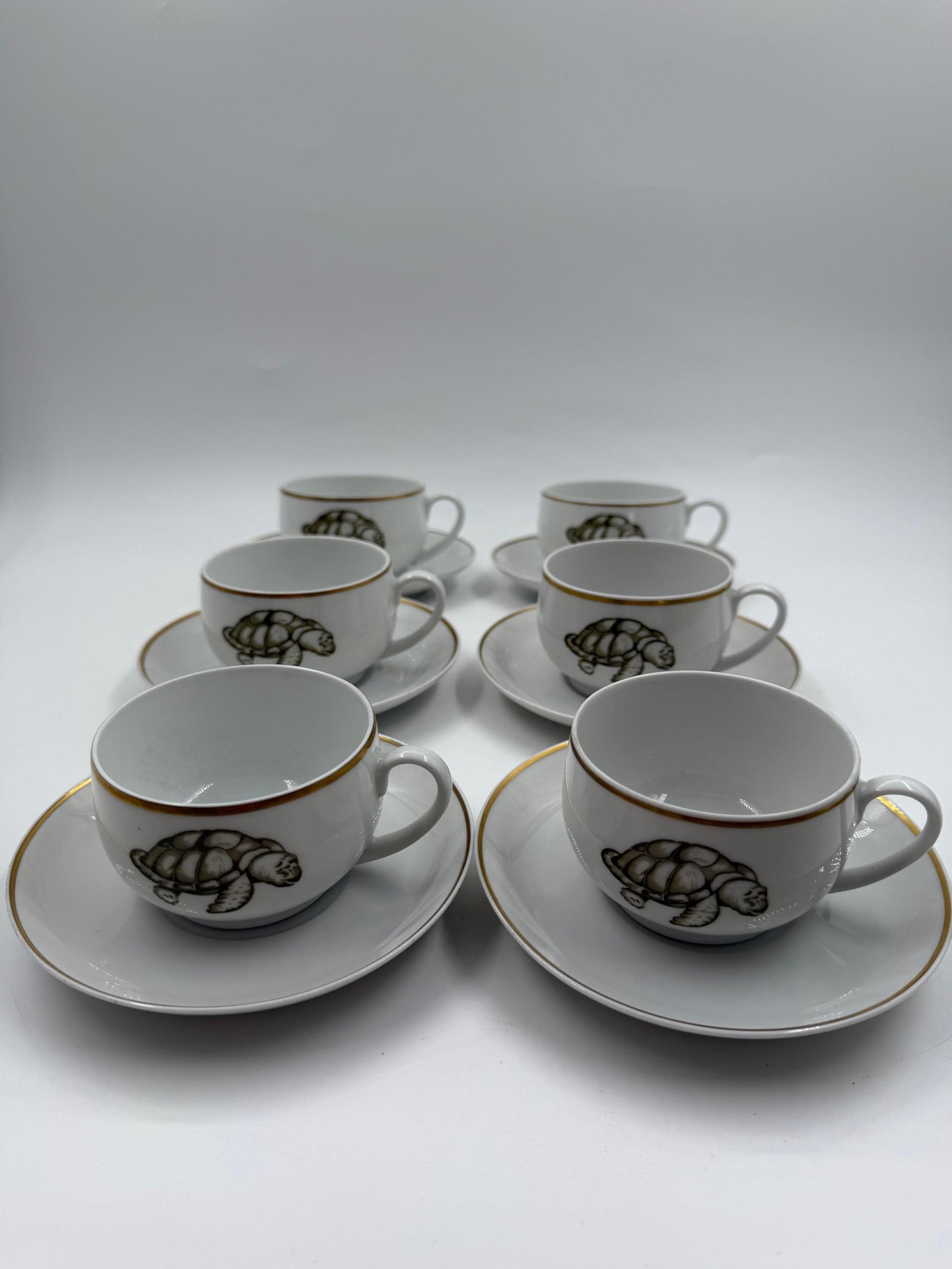 Vintage Mokka-Tasse Schildkröte von Tirschenreuth Goldrand Set 6 Pers.