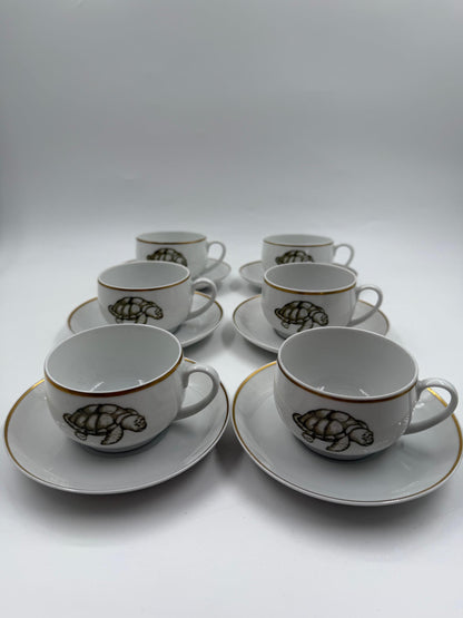 Vintage Mokka-Tasse Schildkröte von Tirschenreuth Goldrand Set 6 Pers.