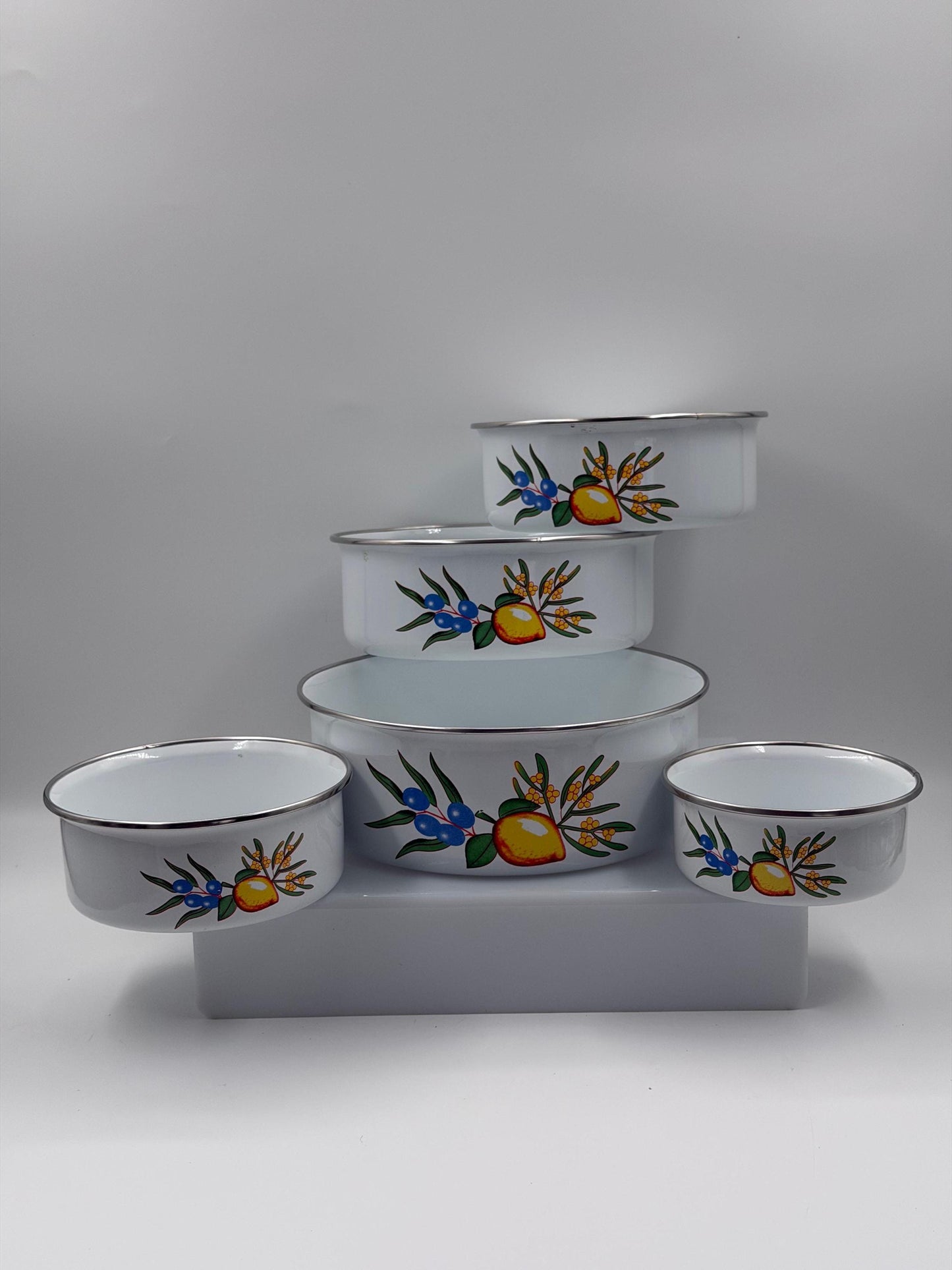 Vintage Schüssel Set von 5 mit Zitronendekor, stapelbar