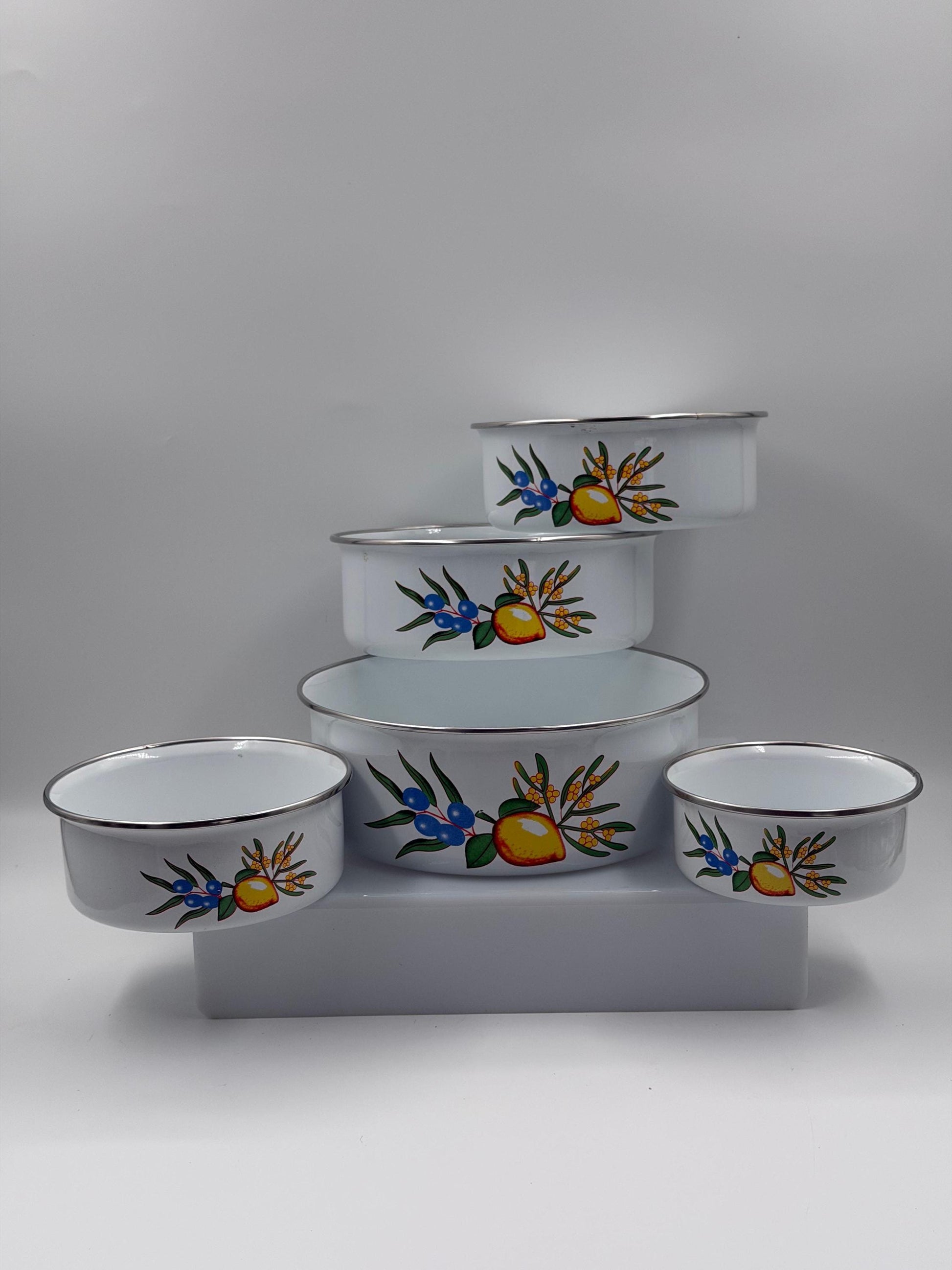 Vintage Schüssel Set von 5 mit Zitronendekor, stapelbar