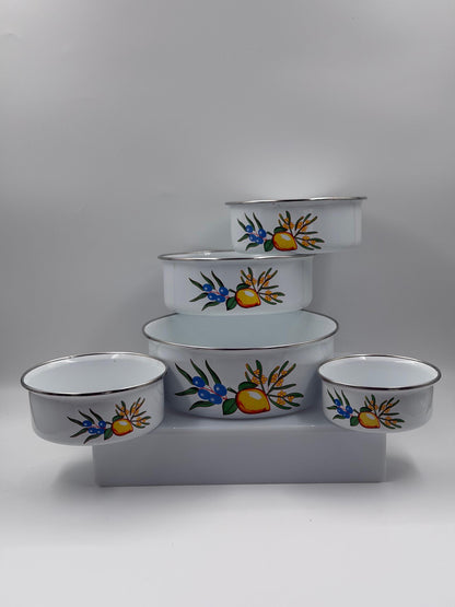 Vintage Schüssel Set von 5 mit Zitronendekor, stapelbar