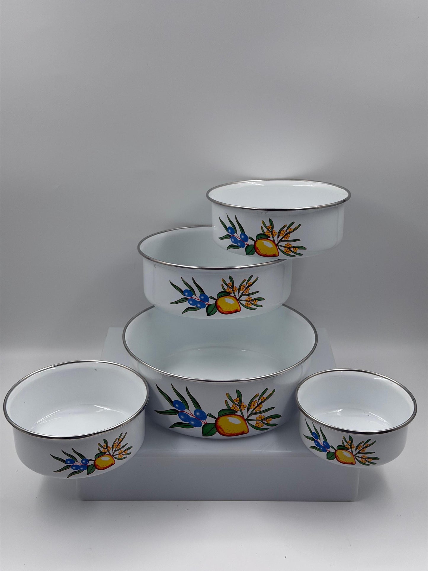 Vintage Schüssel Set von 5 mit Zitronendekor, stapelbar
