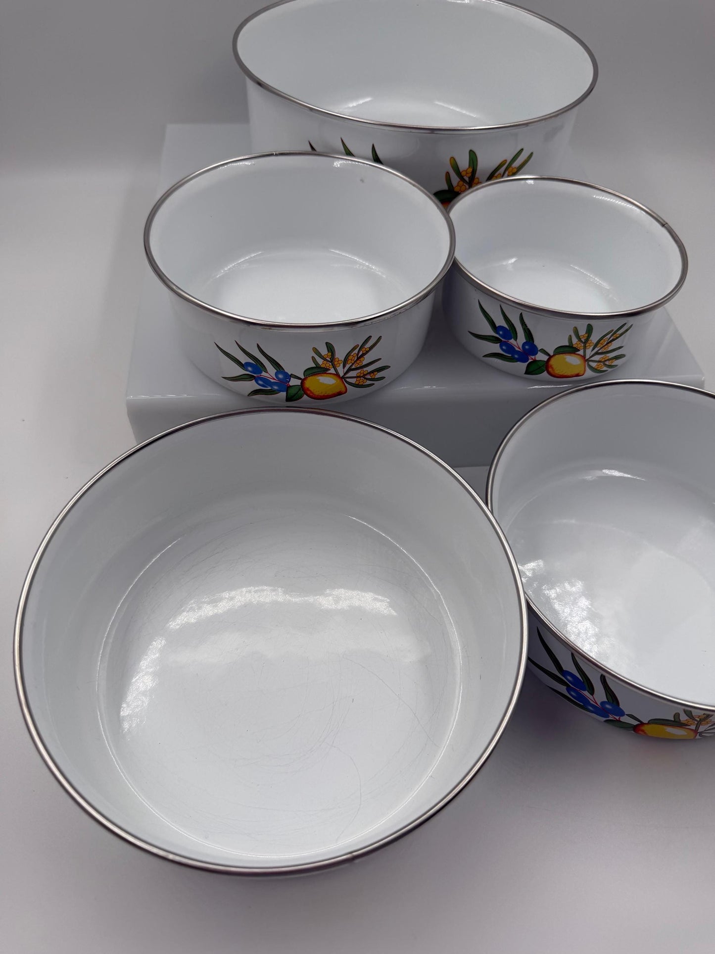 Vintage Schüssel Set von 5 mit Zitronendekor, stapelbar