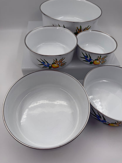 Vintage Schüssel Set von 5 mit Zitronendekor, stapelbar