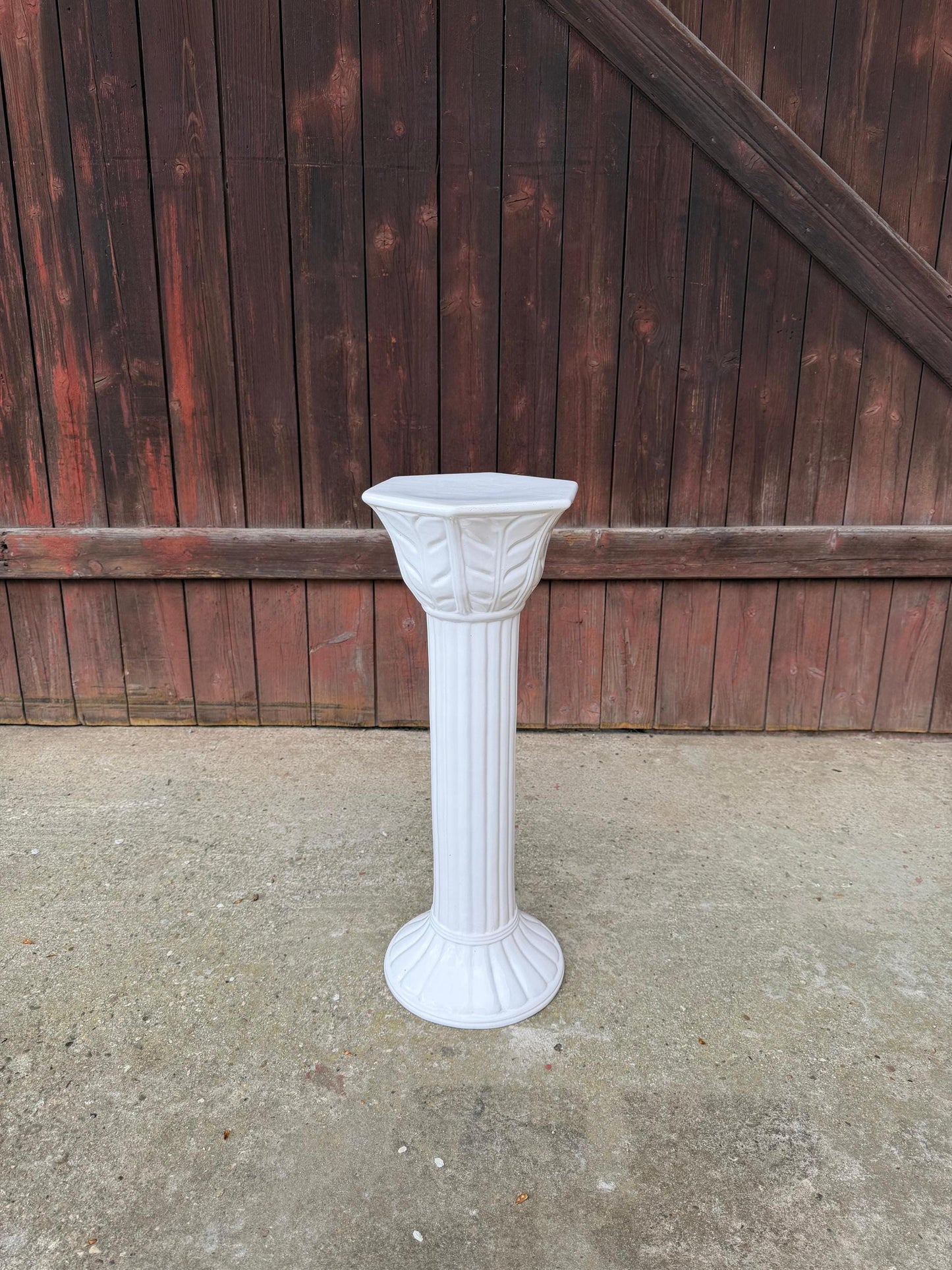 Vintage Blumensäule Blumenständer weiß glänzend Keramik kanneliert