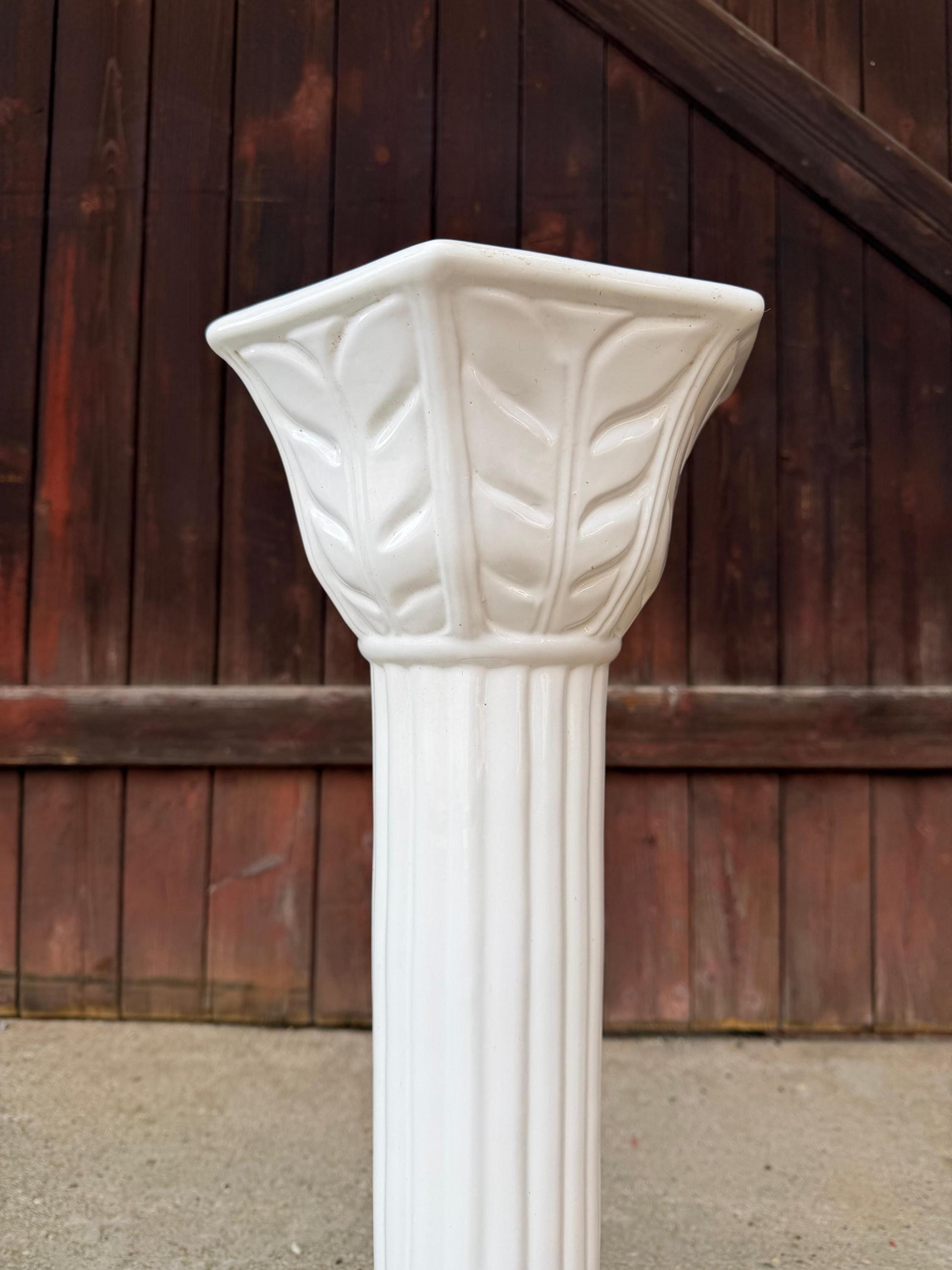 Vintage Blumensäule Blumenständer weiß glänzend Keramik kanneliert