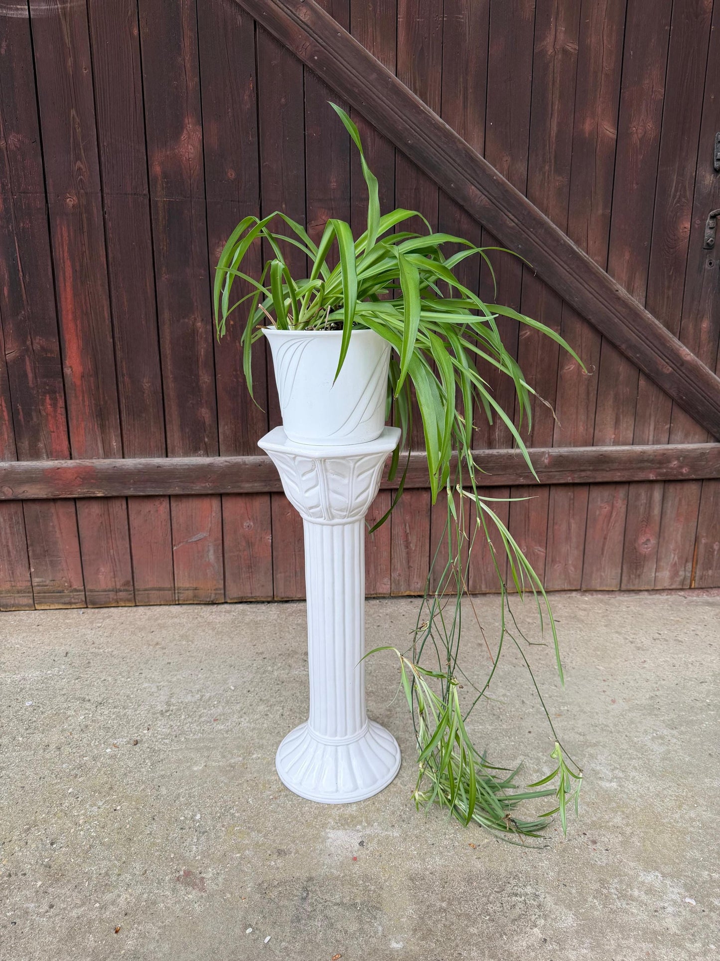 Vintage Blumensäule Blumenständer weiß glänzend Keramik kanneliert