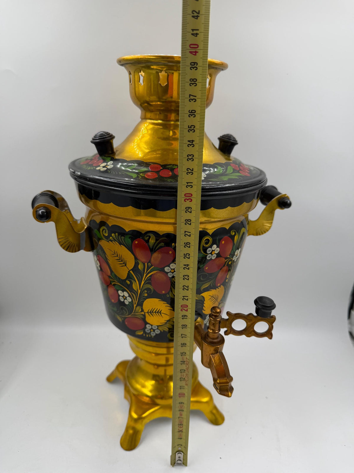 Vintage Elektrischer Samowar 3 Liter Gold-Schwarz mit Blumenmalerei
