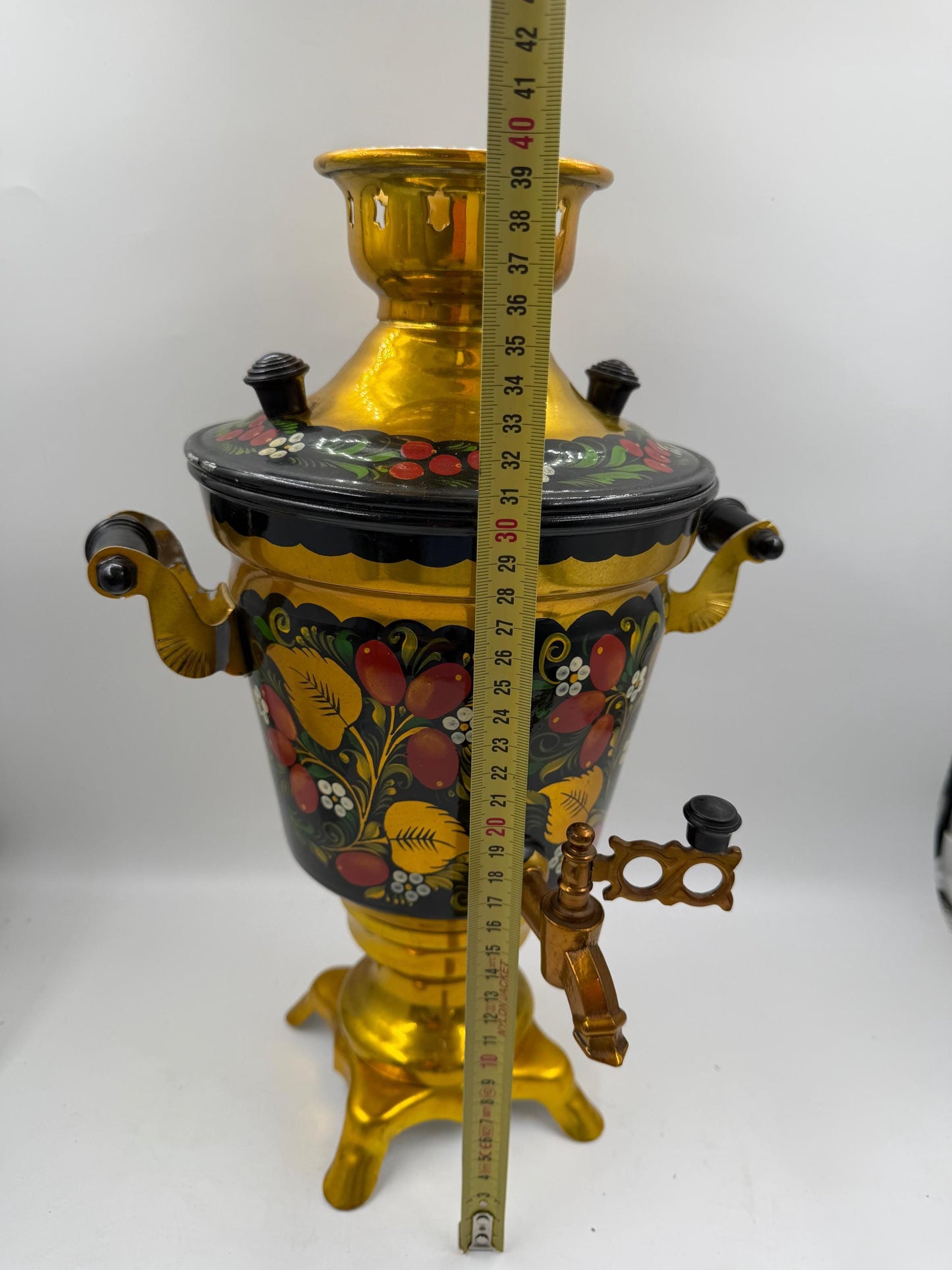 Vintage Elektrischer Samowar 3 Liter Gold-Schwarz mit Blumenmalerei
