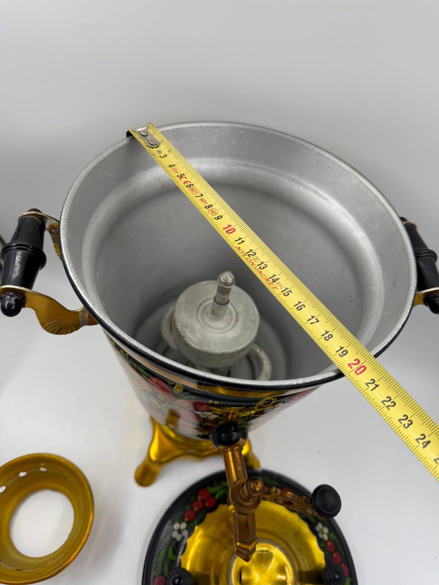 Vintage Elektrischer Samowar 3 Liter Gold-Schwarz mit Blumenmalerei