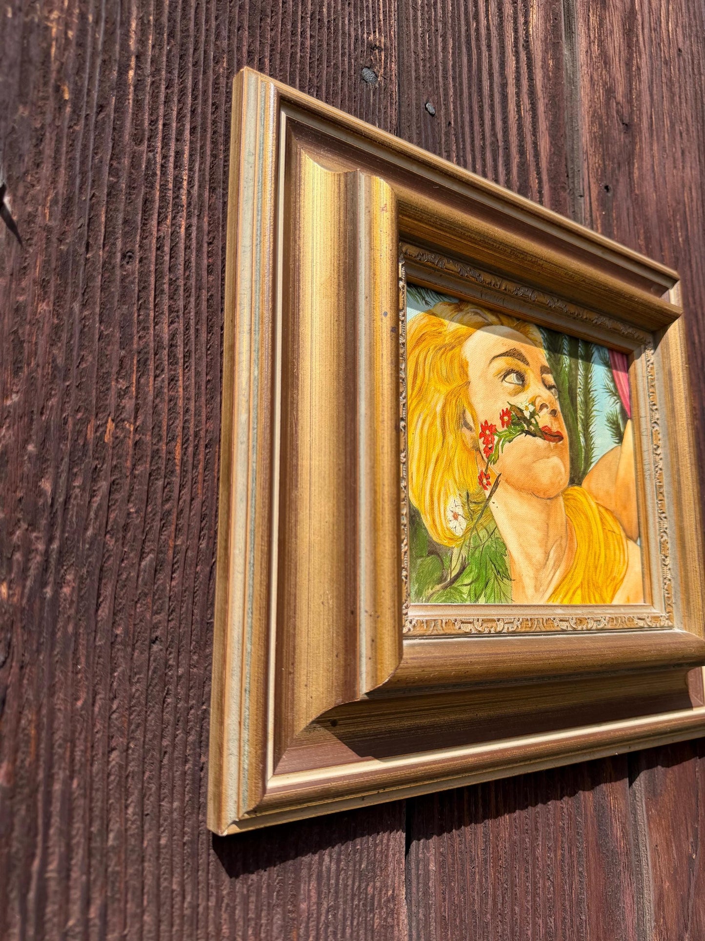 Vintage Ölgemälde nach Botticelli "La Primavera" mit goldfarbenem Barockrahmen
