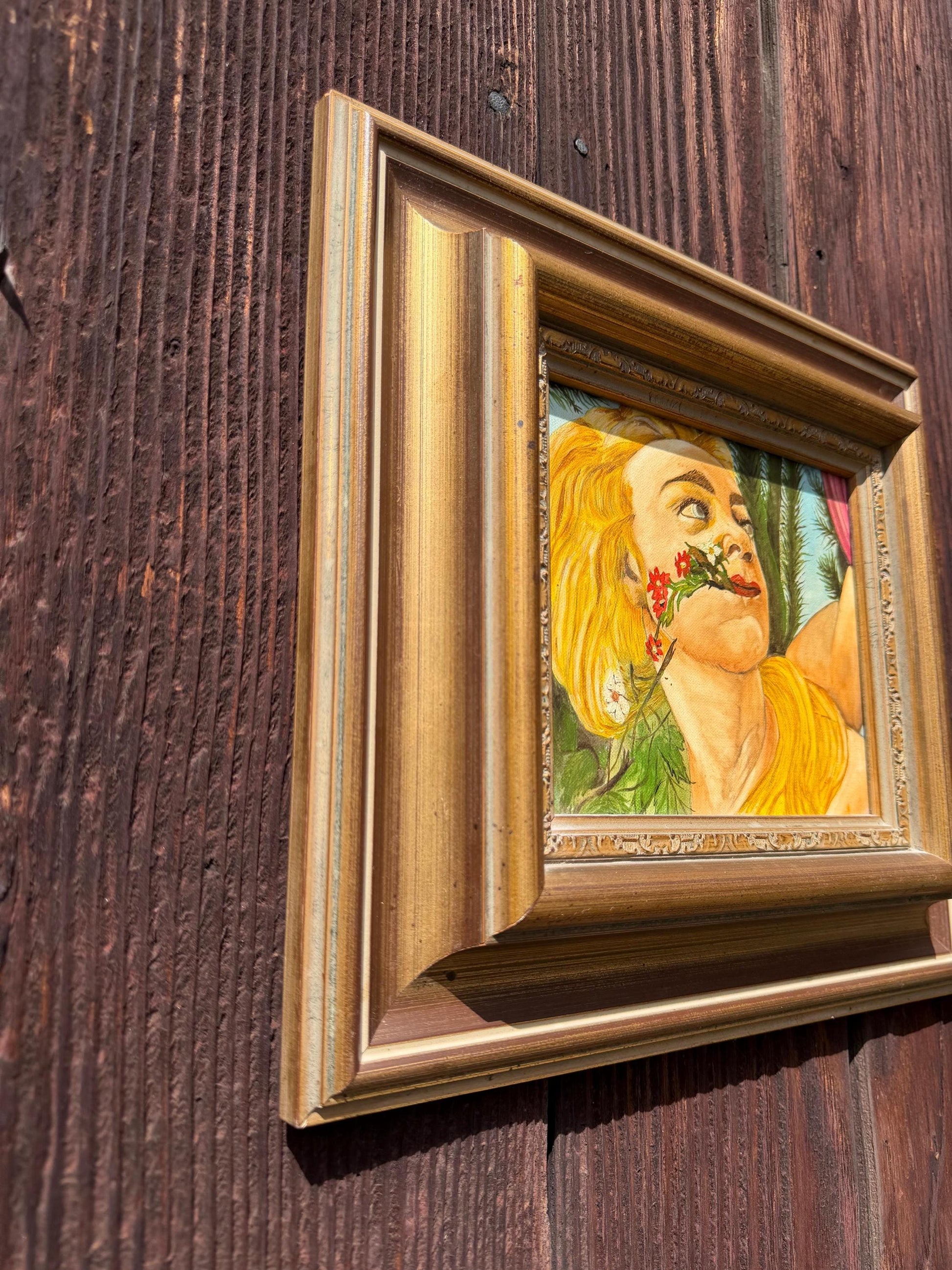 Vintage Ölgemälde nach Botticelli "La Primavera" mit goldfarbenem Barockrahmen