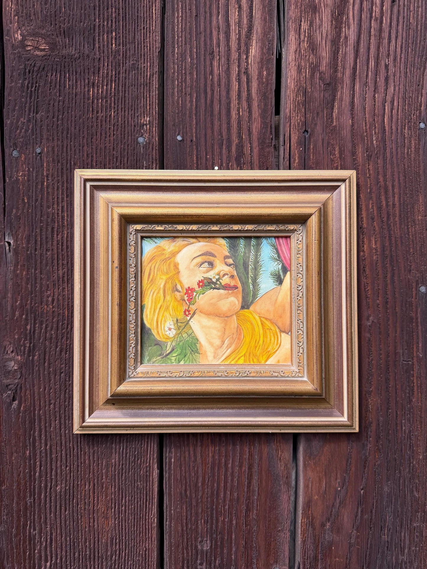 Vintage Ölgemälde nach Botticelli "La Primavera" mit goldfarbenem Barockrahmen