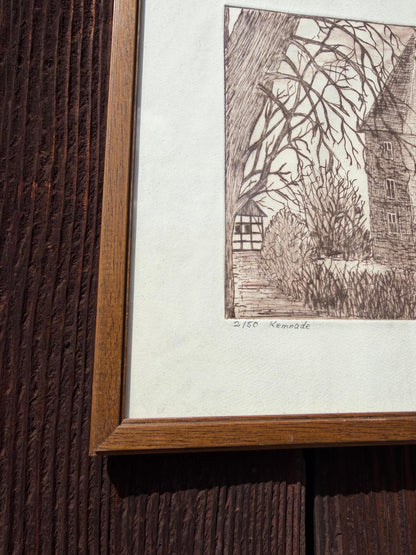Vintage Druck "Haus Kemnade" von E. Baumeister, signiert, Limited Edition 2/50, gerahmt