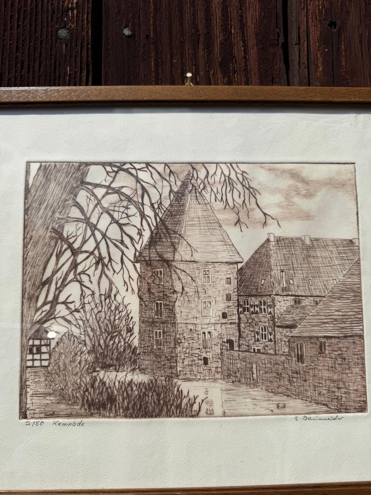 Vintage Druck "Haus Kemnade" von E. Baumeister, signiert, Limited Edition 2/50, gerahmt