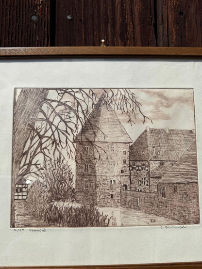 Vintage Druck "Haus Kemnade" von E. Baumeister, signiert, Limited Edition 2/50, gerahmt