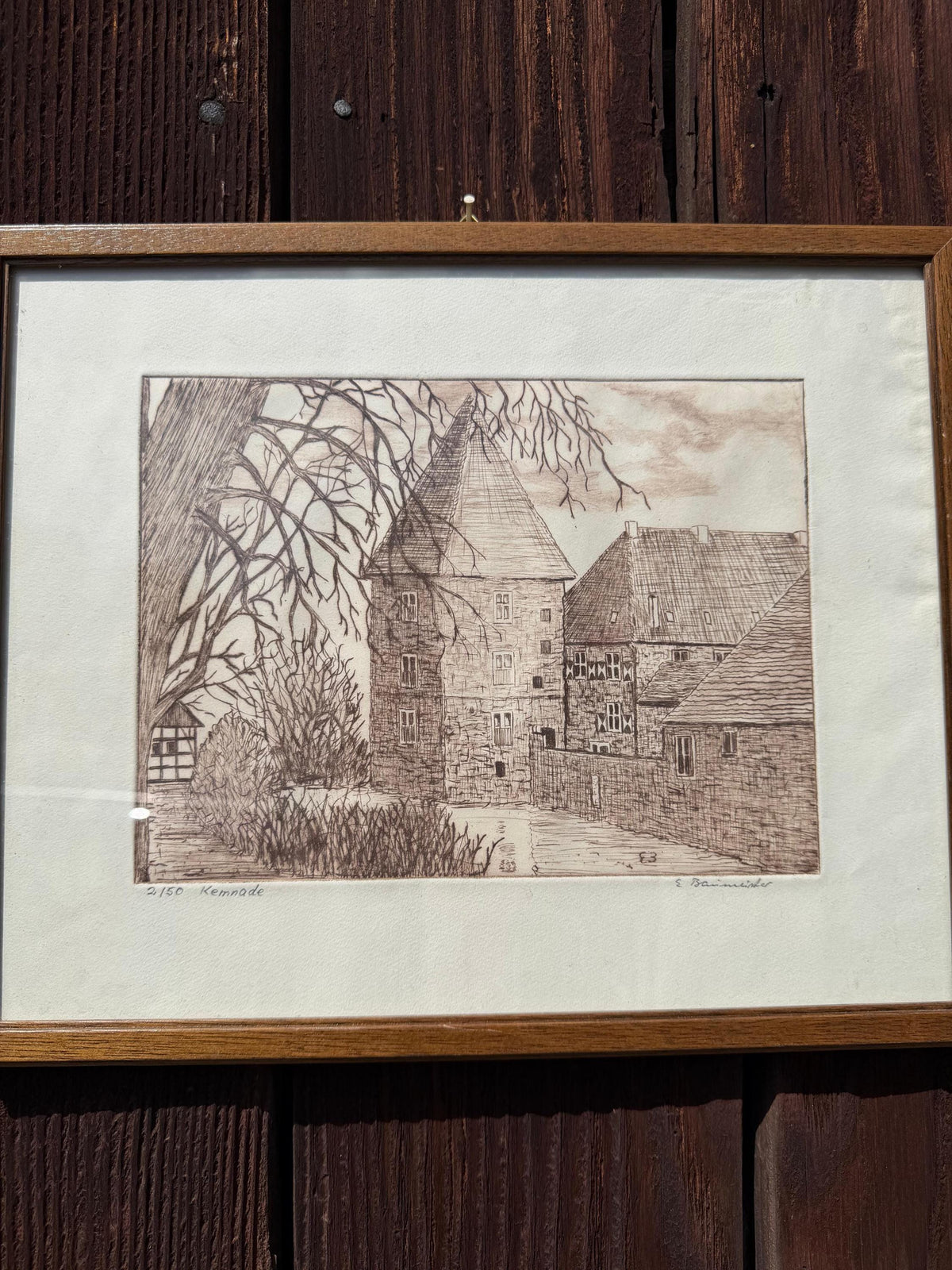 Vintage Druck "Haus Kemnade" von E. Baumeister, signiert, Limited Edition 2/50, gerahmt
