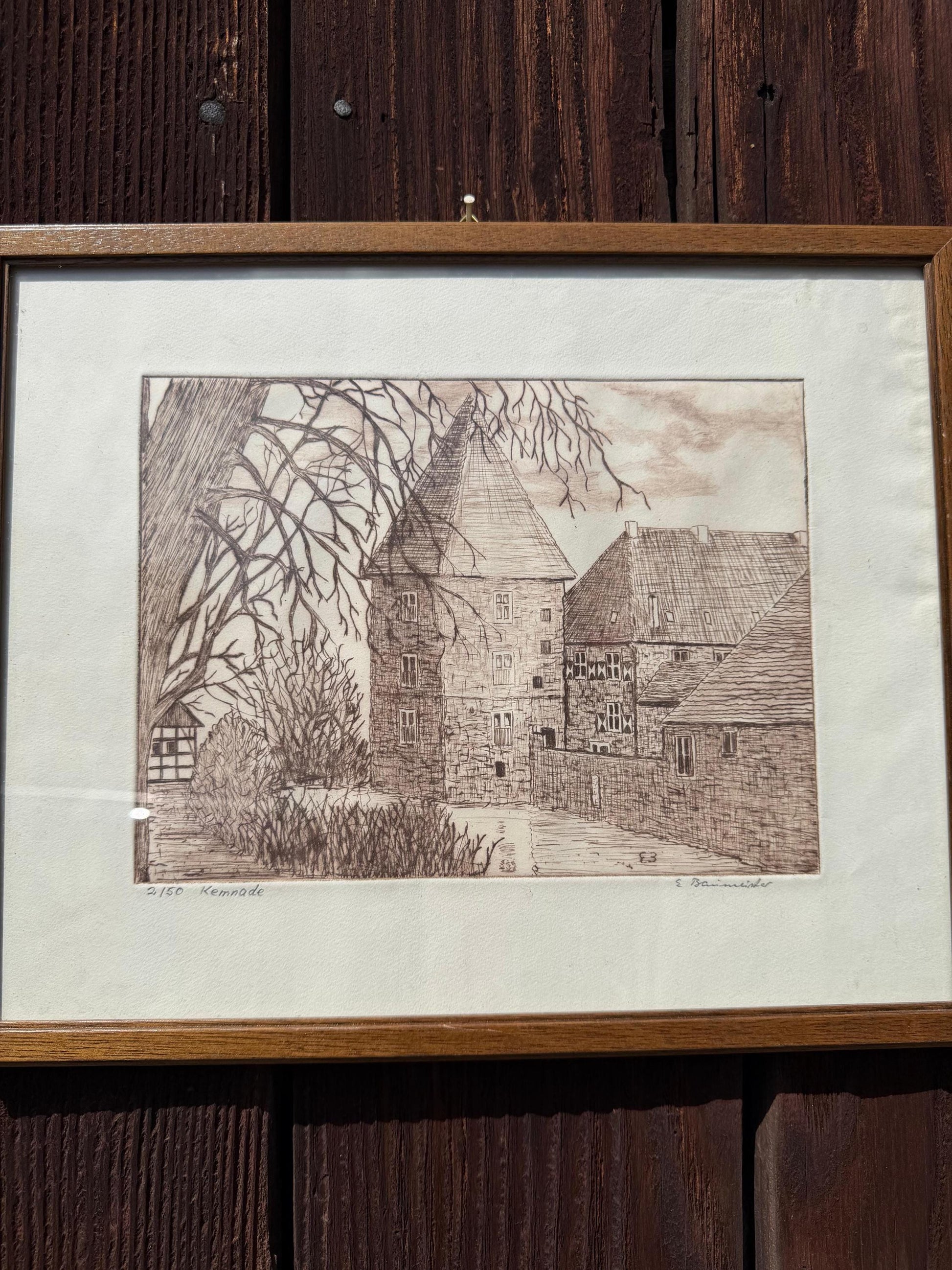 Vintage Druck "Haus Kemnade" von E. Baumeister, signiert, Limited Edition 2/50, gerahmt