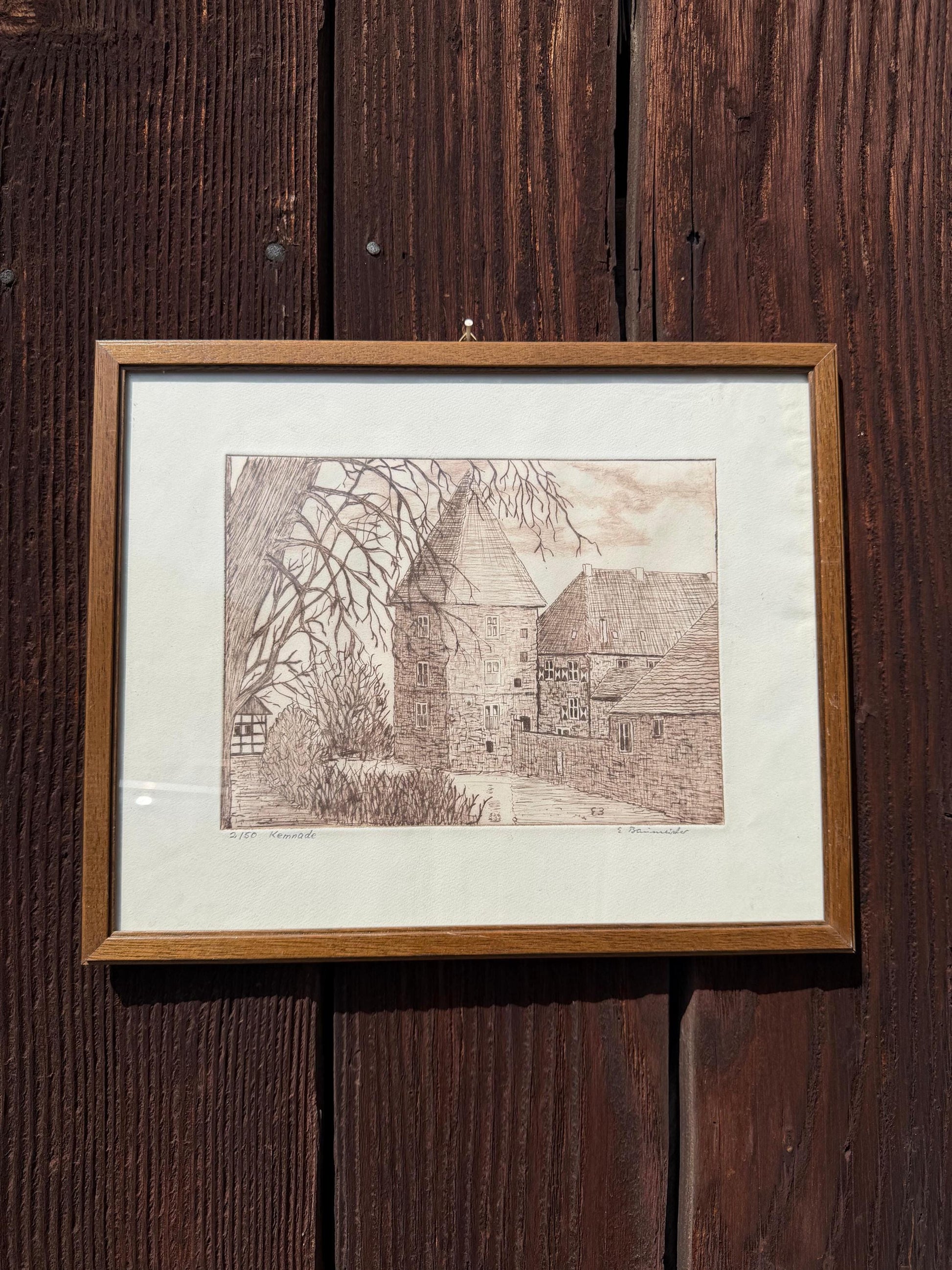 Vintage Druck "Haus Kemnade" von E. Baumeister, signiert, Limited Edition 2/50, gerahmt