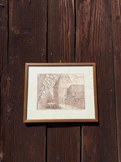Vintage Druck "Haus Kemnade" von E. Baumeister, signiert, Limited Edition 2/50, gerahmt