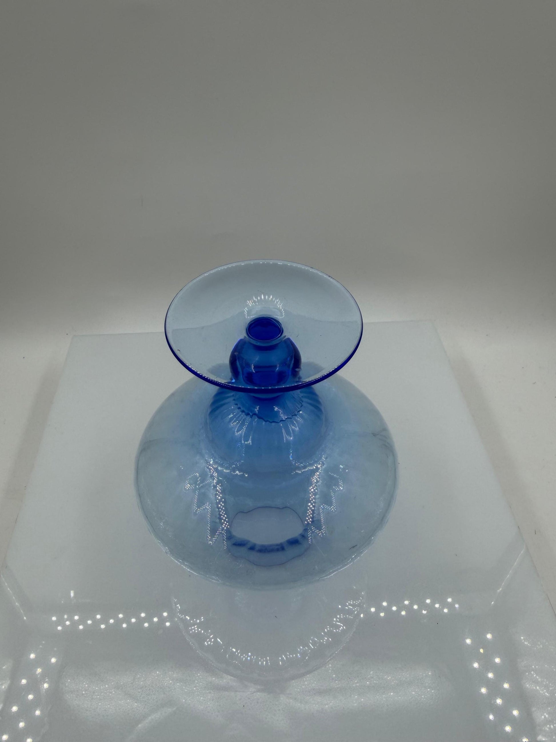 Vintage Glasvase von Lausitzer Glas, hellblau, mundgeblasen, Art Déco Stil, 1960er