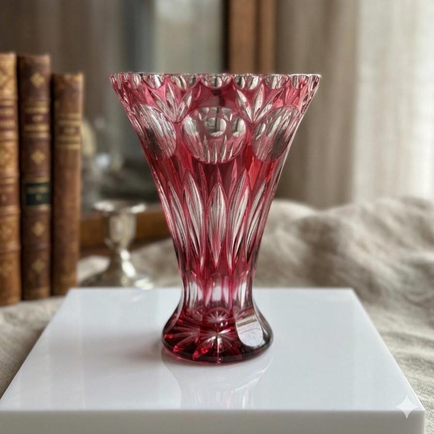 Vintage Kristallvase "Bamberg" von Nachtmann, Rubinrot Überfang handgeschliffen
