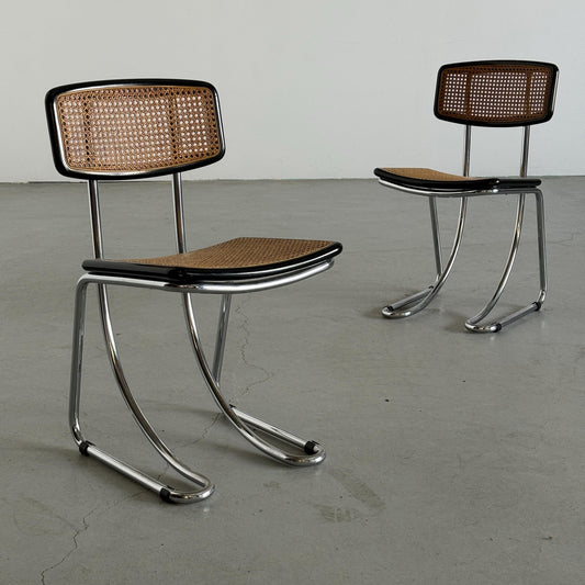 Set von 2 Vintage Freischwinger Essstuhl im Stil von Marcel Breuer für Italien