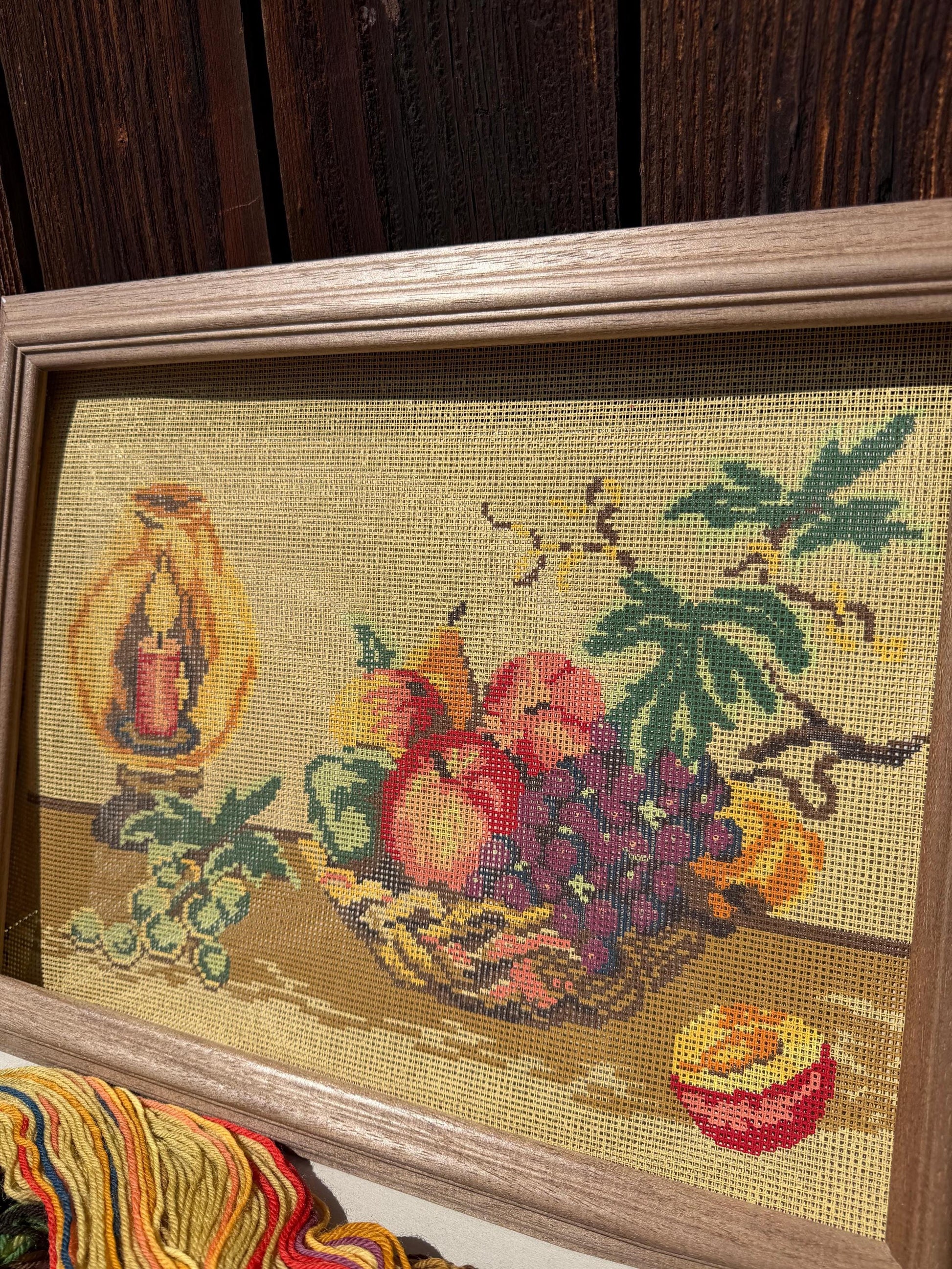 Vintage Gobelin Stickset Stillleben Frucht und Kerze, originalverpackt, unvollendet