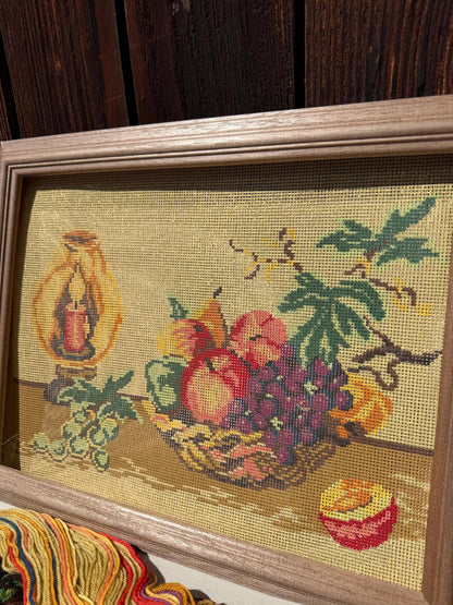 Vintage Gobelin Stickset Stillleben Frucht und Kerze, originalverpackt, unvollendet
