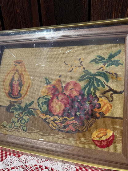 Vintage Gobelin Stickset Stillleben Frucht und Kerze, originalverpackt, unvollendet