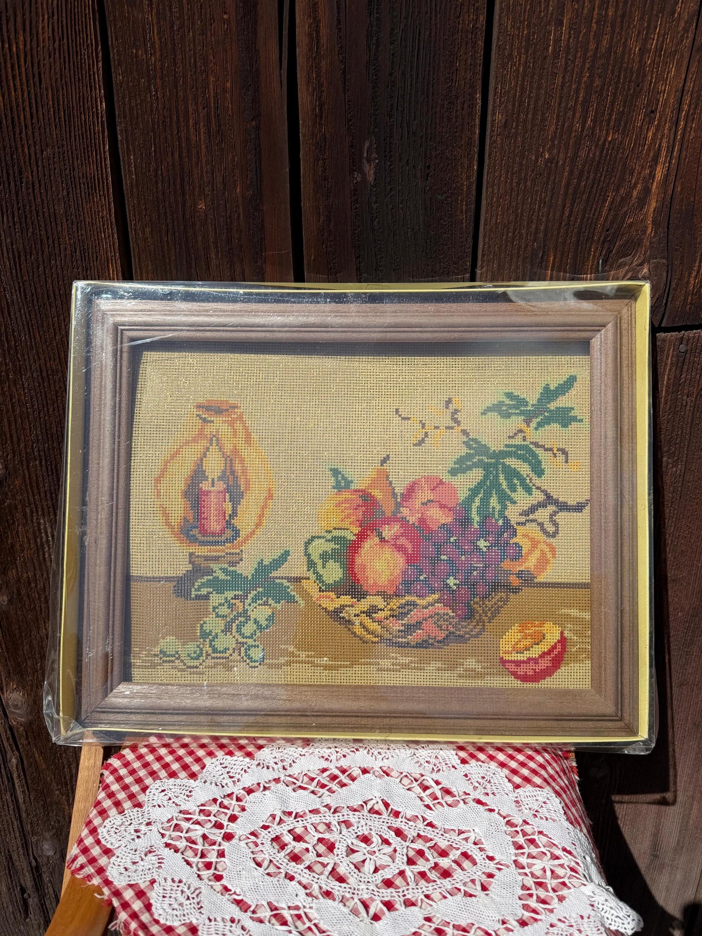 Vintage Gobelin Stickset Stillleben Frucht und Kerze, originalverpackt, unvollendet