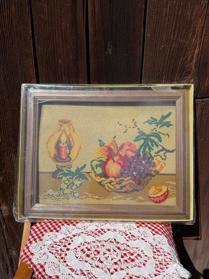 Vintage Gobelin Stickset Stillleben Frucht und Kerze, originalverpackt, unvollendet