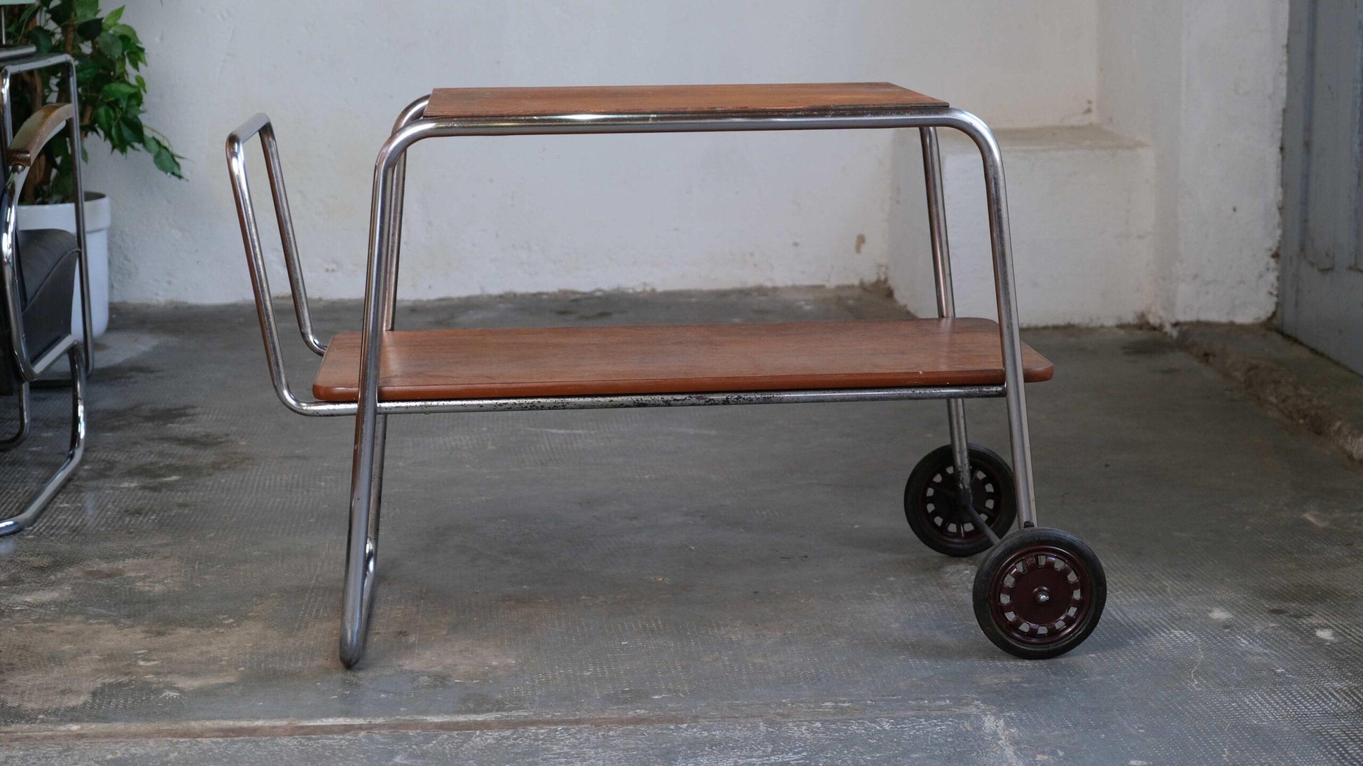 Vintage Servierwagen Bauhaus Stahlrohr