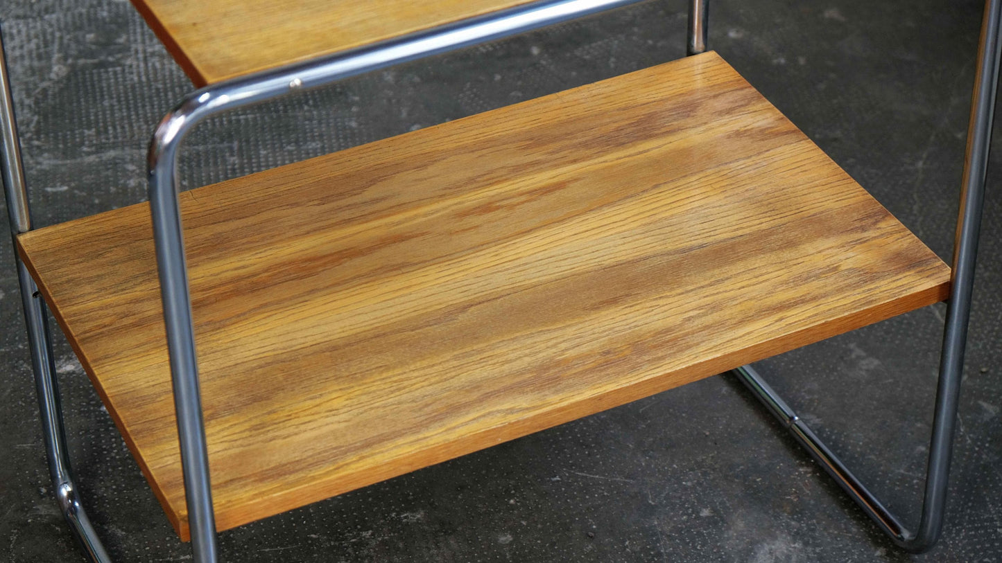 Vintage Bauhaus Regal und Beistelltisch mit verchromtem Stahlrohrgestell