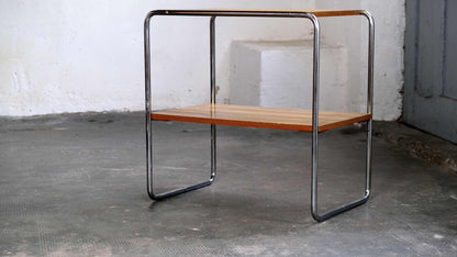 Vintage Bauhaus Regal und Beistelltisch mit verchromtem Stahlrohrgestell