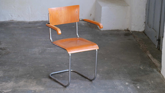 Vintage Freischwinger Armlehnstuhl nach Mart Stam in Orangebraun