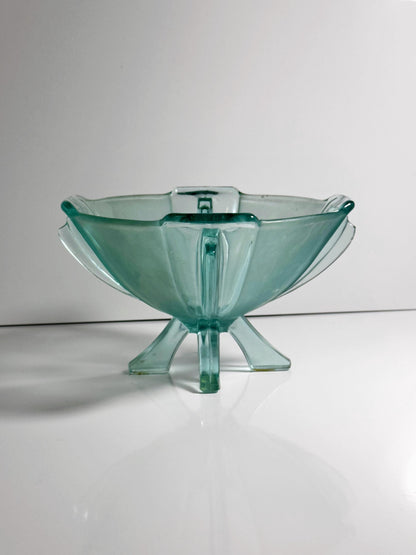 Vintage Art-Deco Fußschale Nr. 19283 von Stölzle, Aqua