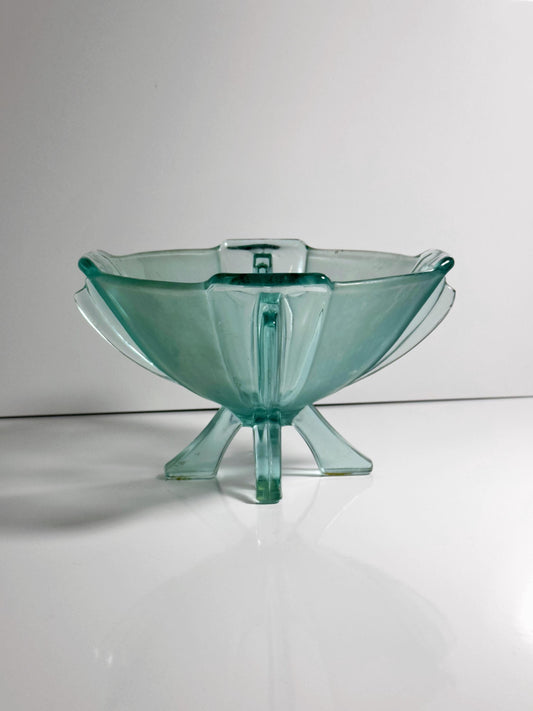 Vintage Art-Deco Fußschale Nr. 19283 von Stölzle, Aqua