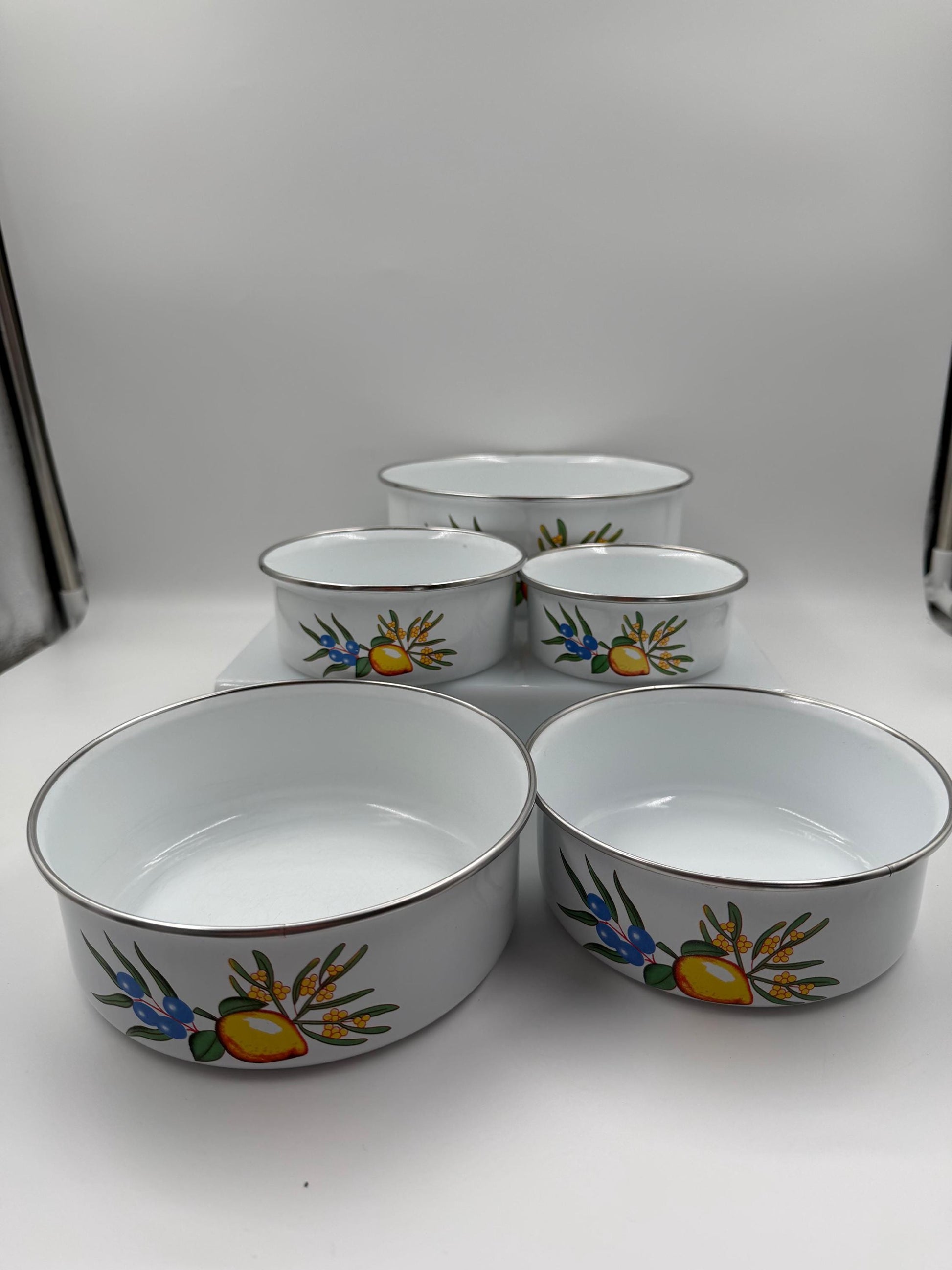 Vintage Schüssel Set von 5 mit Zitronendekor, stapelbar