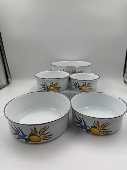 Vintage Schüssel Set von 5 mit Zitronendekor, stapelbar