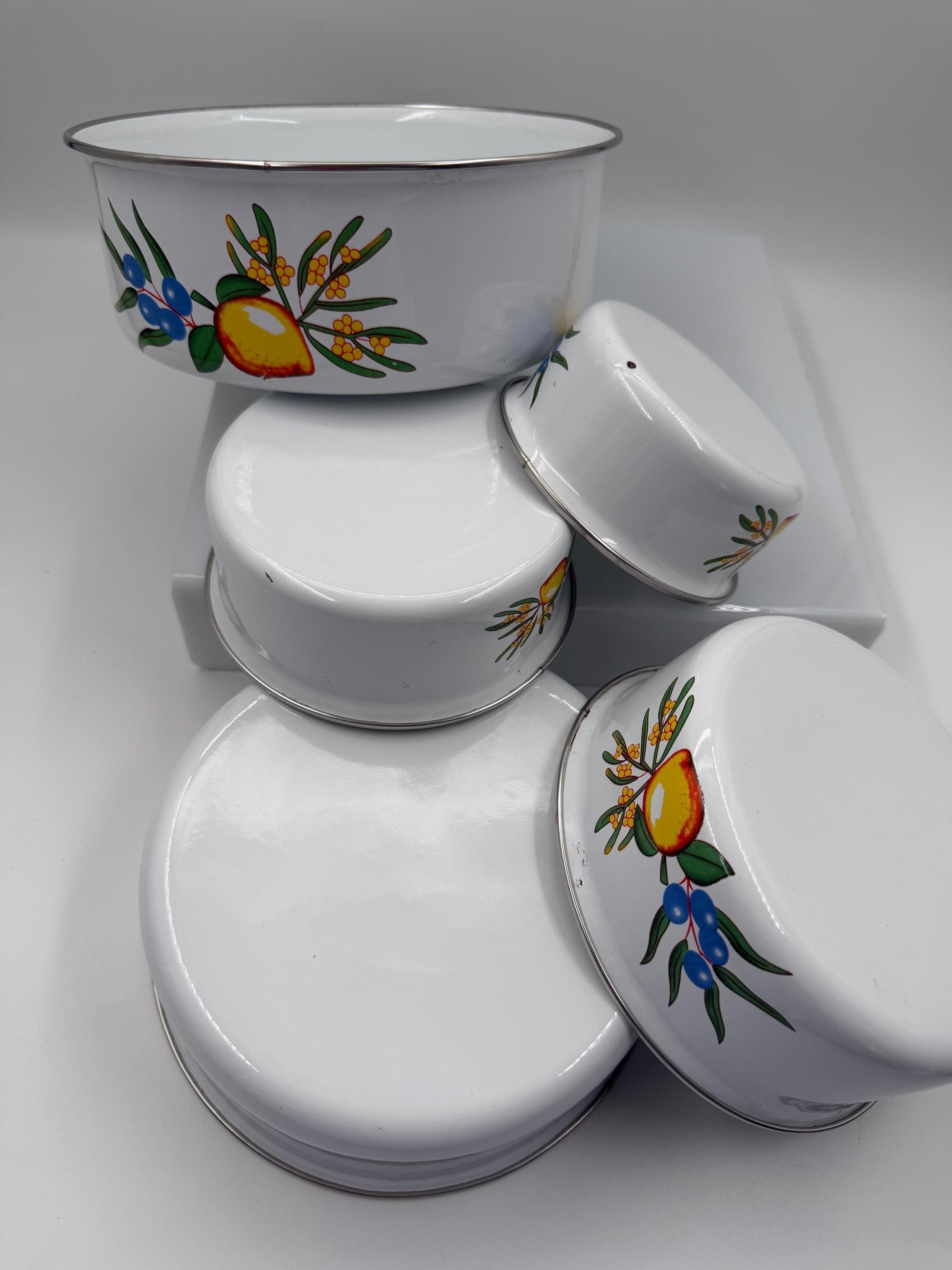 Vintage Schüssel Set von 5 mit Zitronendekor, stapelbar